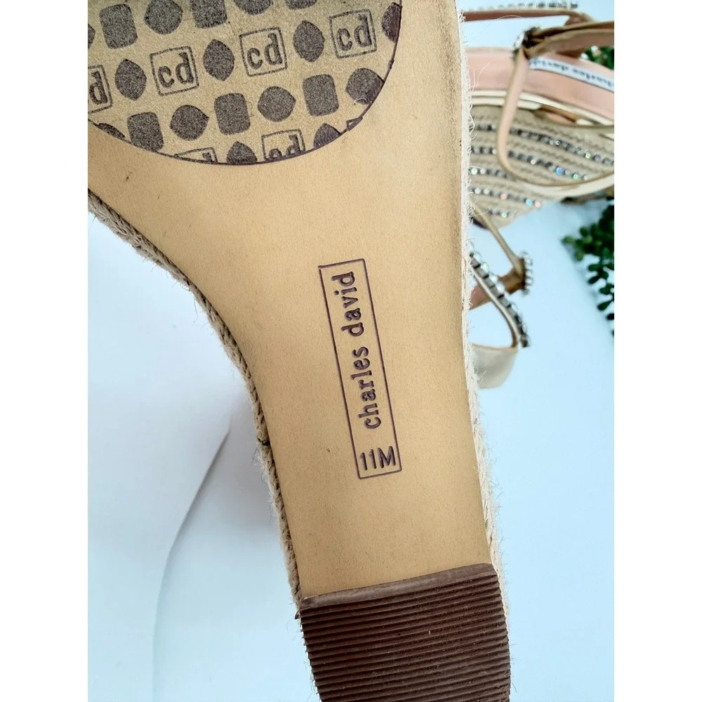 Charles David Wedge Sandals Womens 11M Gold Rhinestone Espadrille Platform Heels